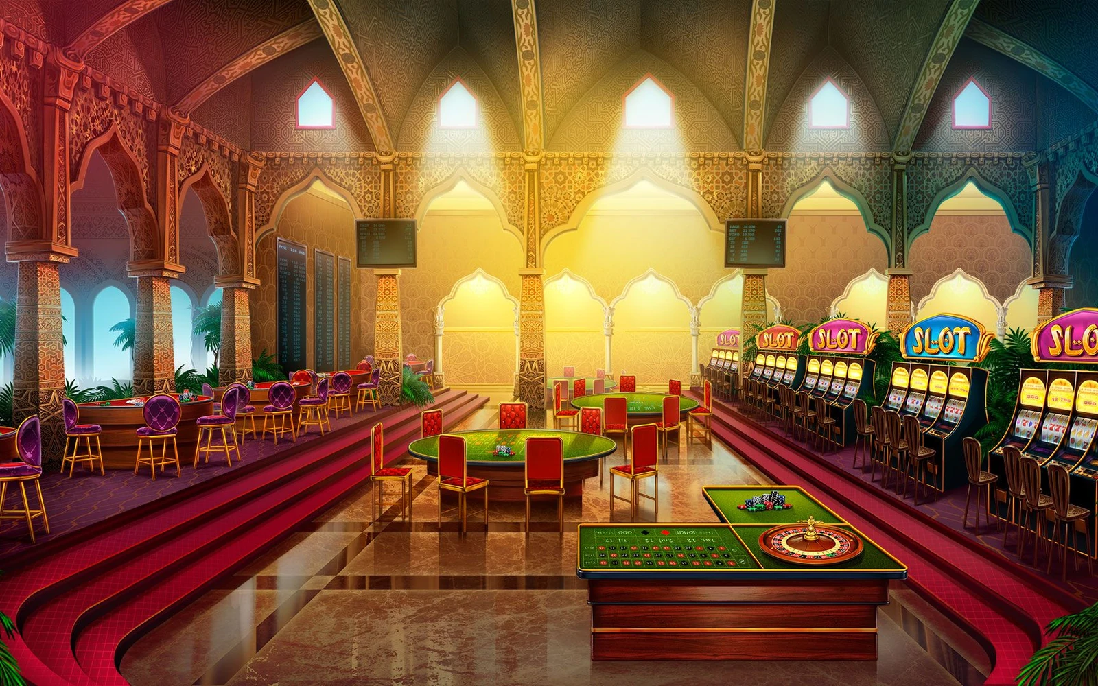 Visual slot digital dengan simbol permainan dan efek cahaya